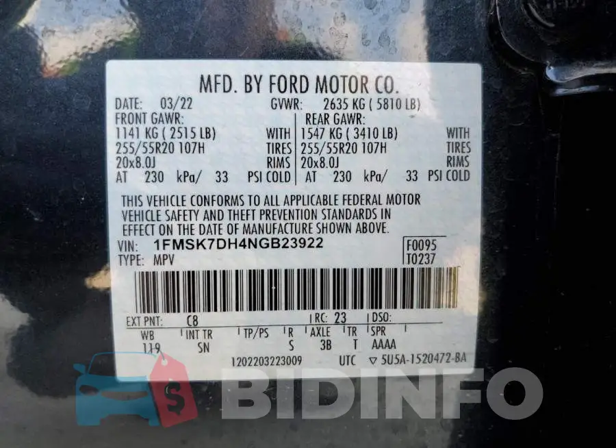 1FMSK7DH4NGB23922 Photo# 13