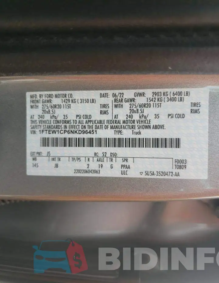 1FTEW1CP6NKD96451 Photo# 10