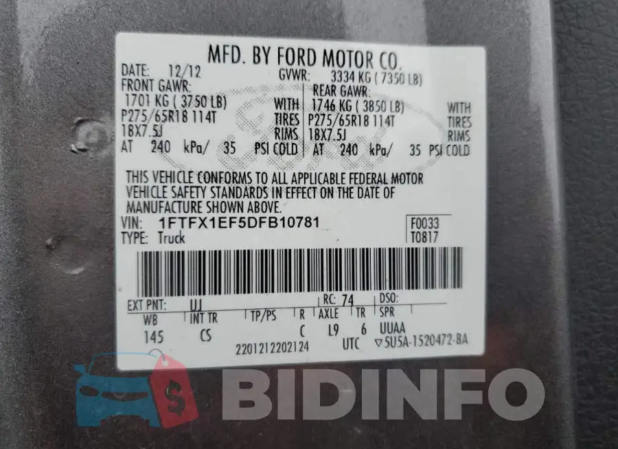 1FTFX1EF5DFB10781 Photo# 12