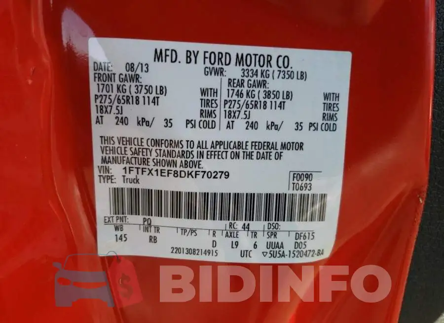 1FTFX1EF8DKF70279 Photo# 12