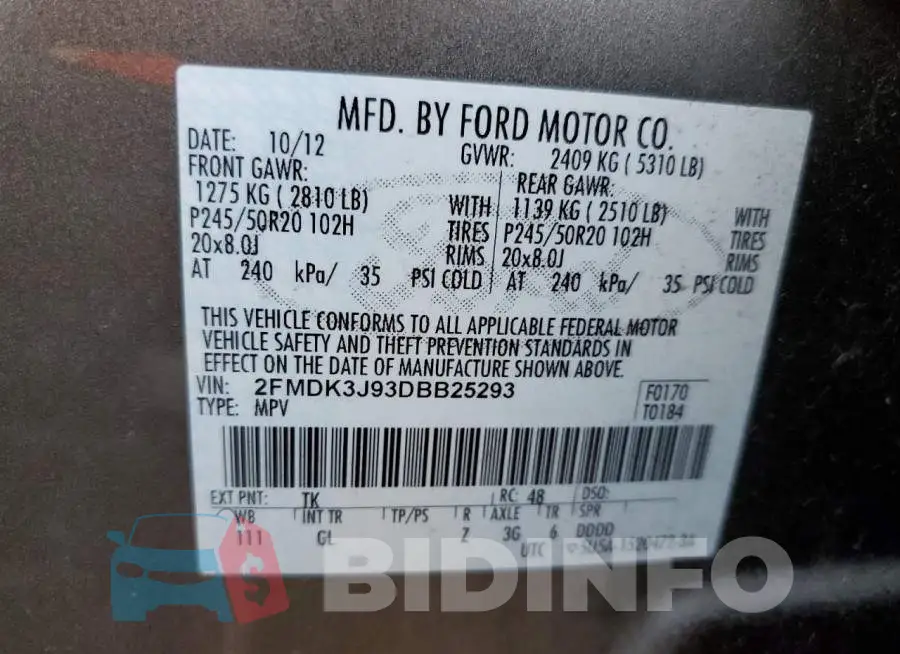 2FMDK3J93DBB25293 Photo# 10