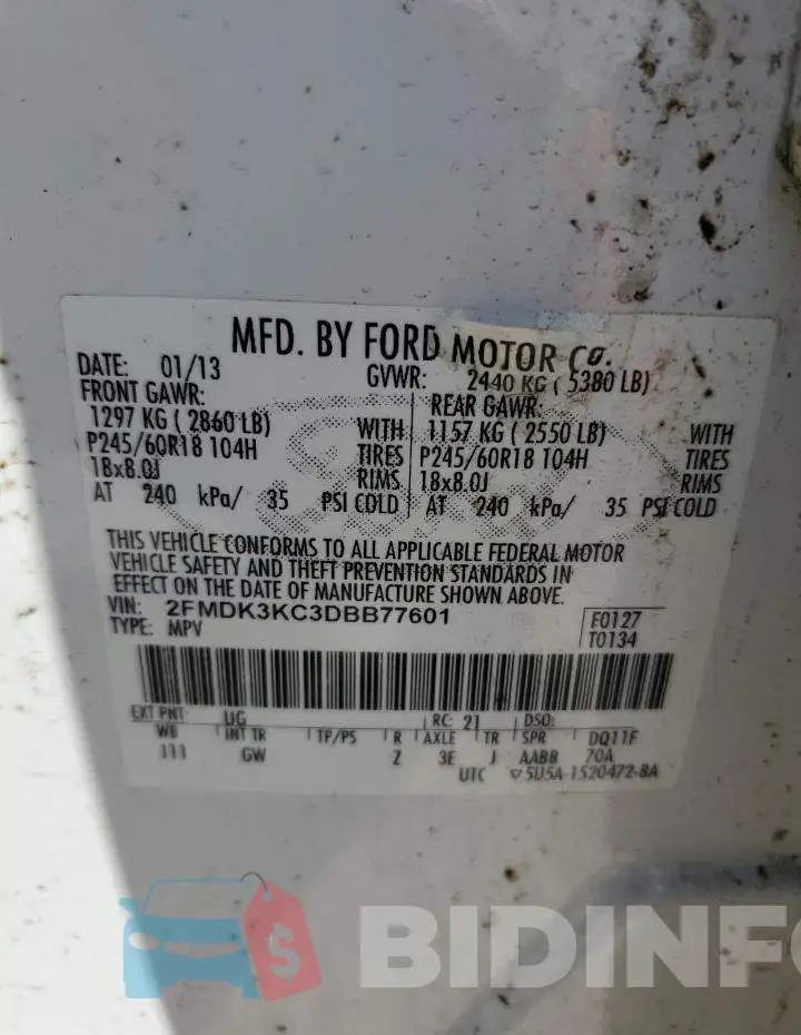 2FMDK3KC3DBB77601 Photo# 10