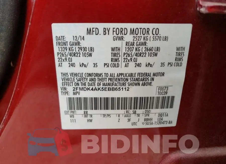 2FMDK4AK5EBB65112 Photo# 10