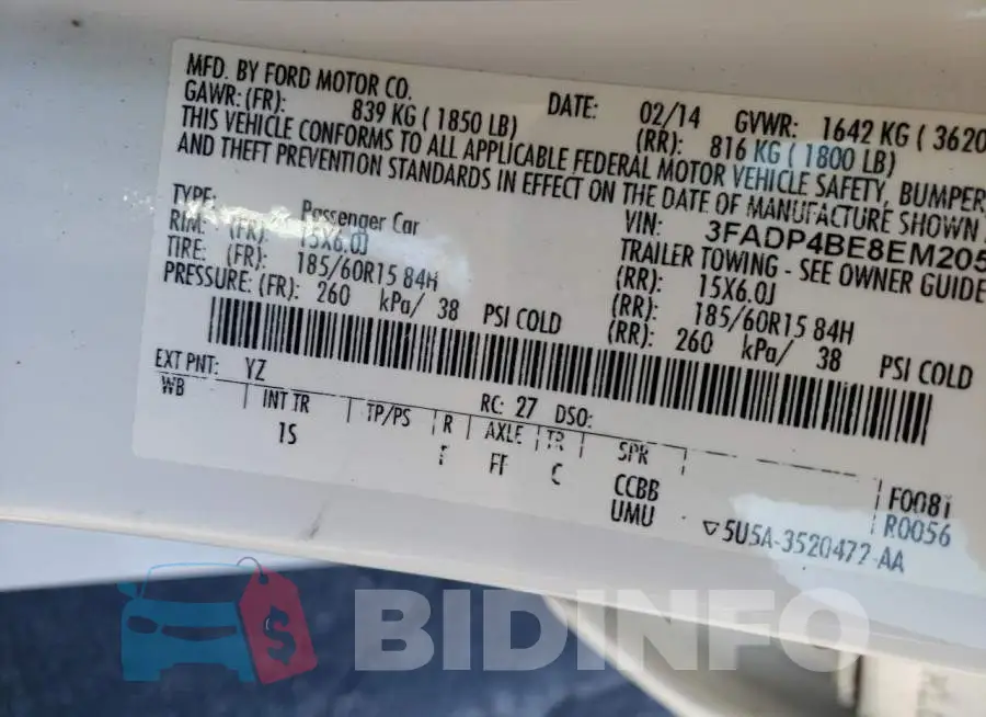 3FADP4BE8EM205458 Photo# 10