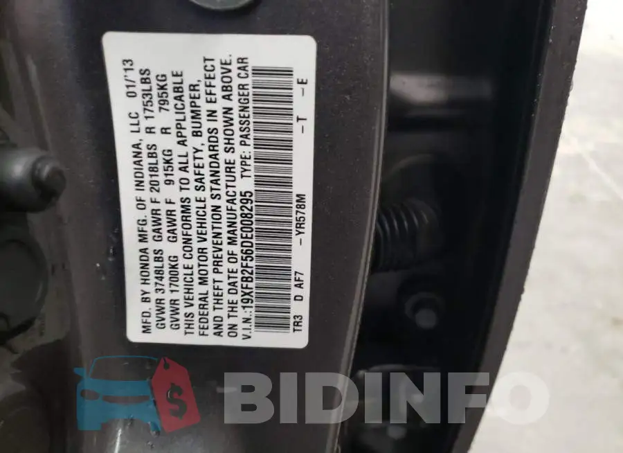 19XFB2F56DE008295 Photo# 12