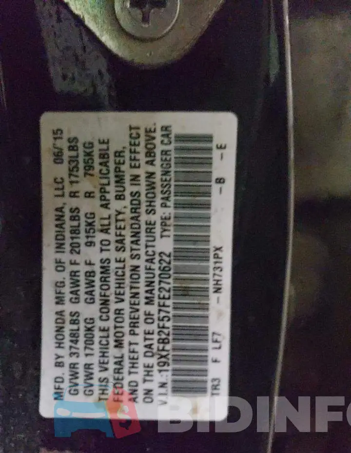 19XFB2F57FE270622 Photo# 12