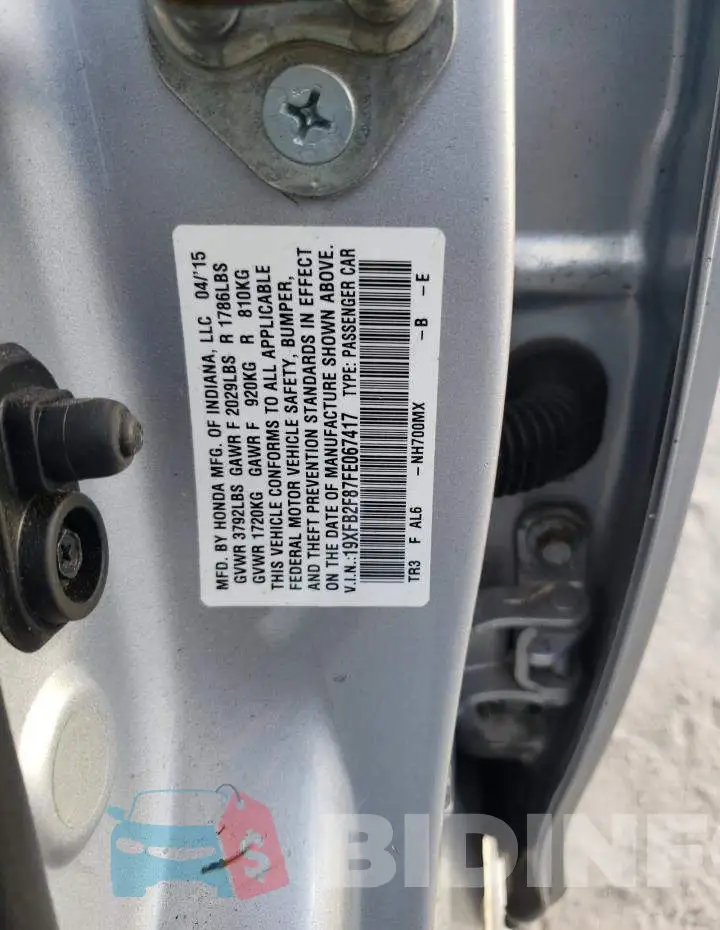 19XFB2F87FE067417 Photo# 10