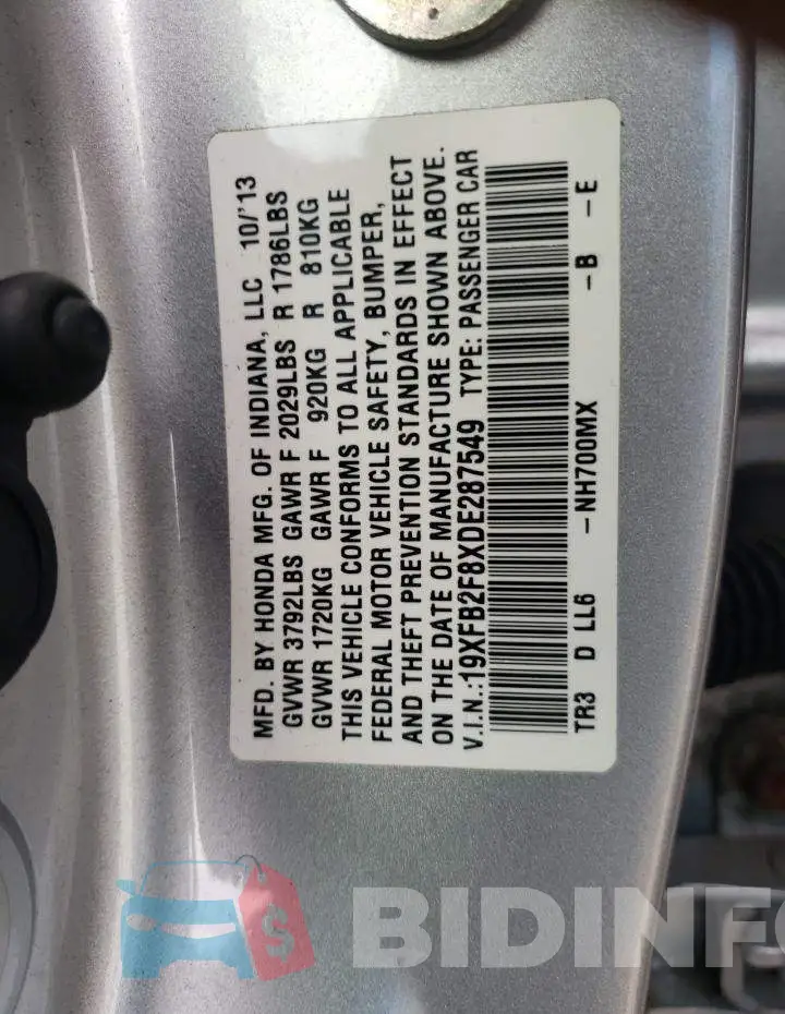 19XFB2F8XDE287549 Photo# 10