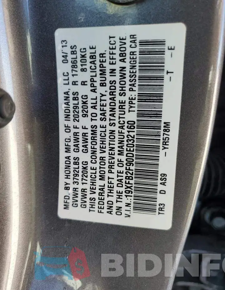 19XFB2F90DE032160 Photo# 12