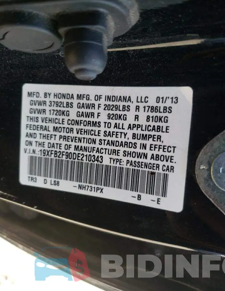 19XFB2F90DE210343 Photo# 10