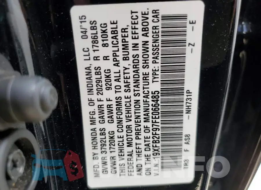 19XFB2F97FE066485 Photo# 10