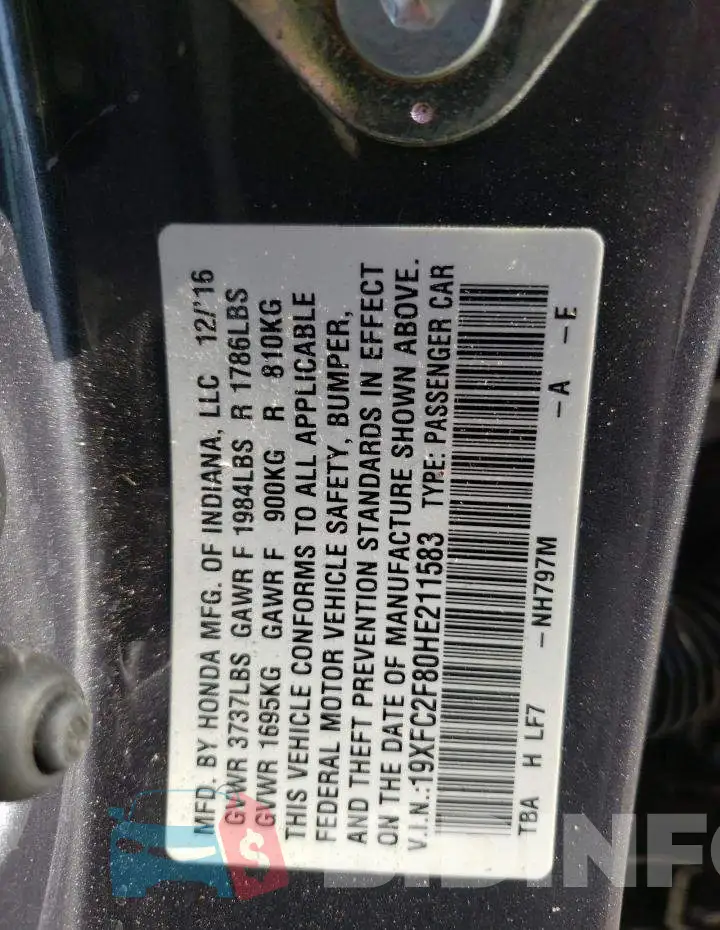 19XFC2F80HE211583 Photo# 10