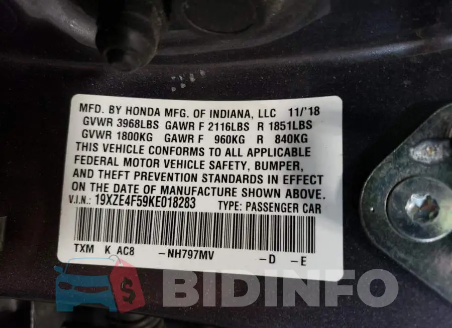 19XZE4F59KE018283 Photo# 10