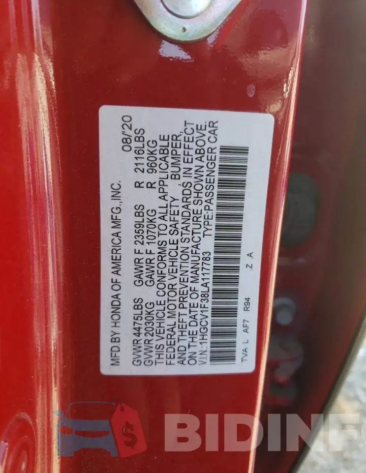 1HGCV1F38LA117783 Photo# 10