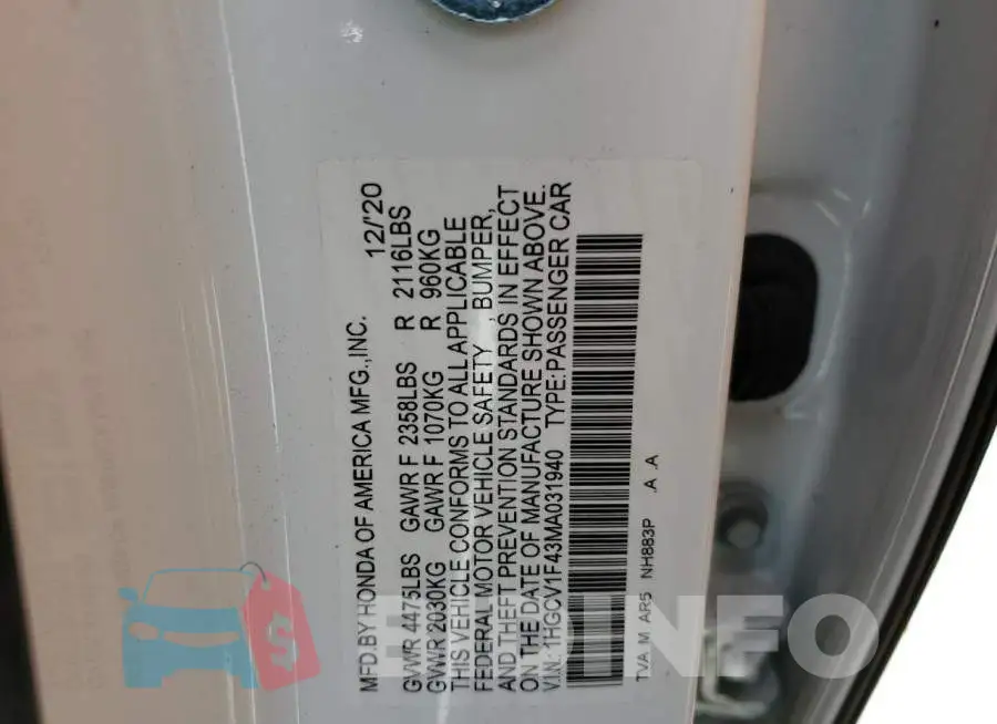 1HGCV1F43MA031940 Photo# 10
