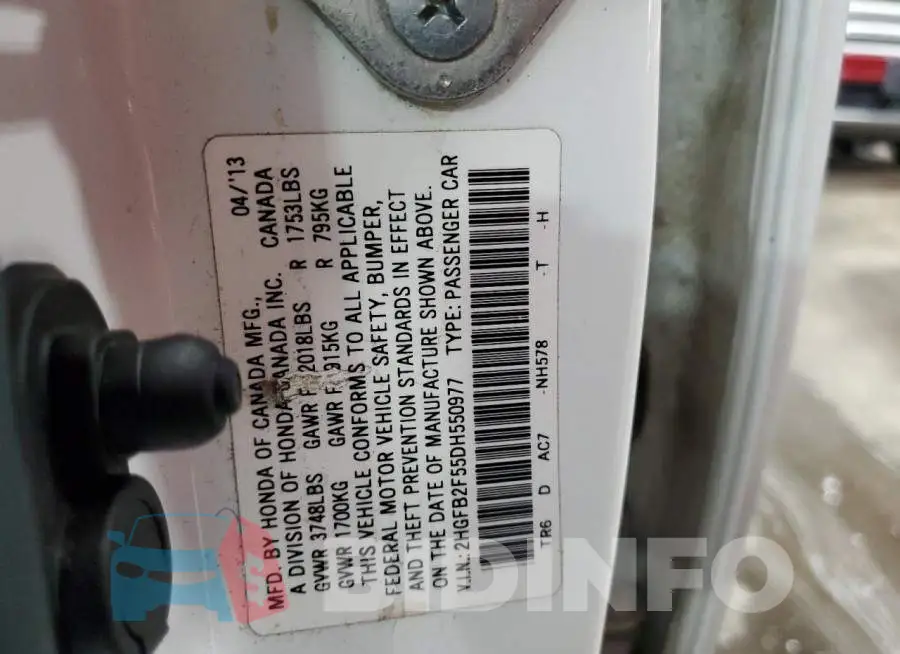 2HGFB2F55DH550977 Photo# 10