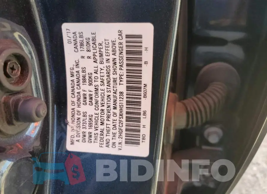 2HGFC2F5XHH511238 Photo# 10