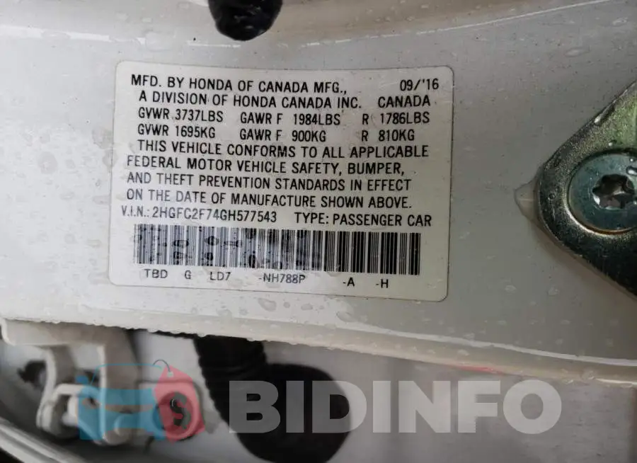 2HGFC2F74GH577543 Photo# 10