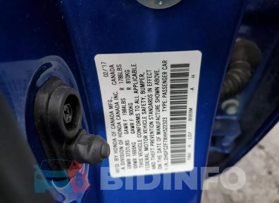 2HGFC2F7XHH522323 Photo# 10