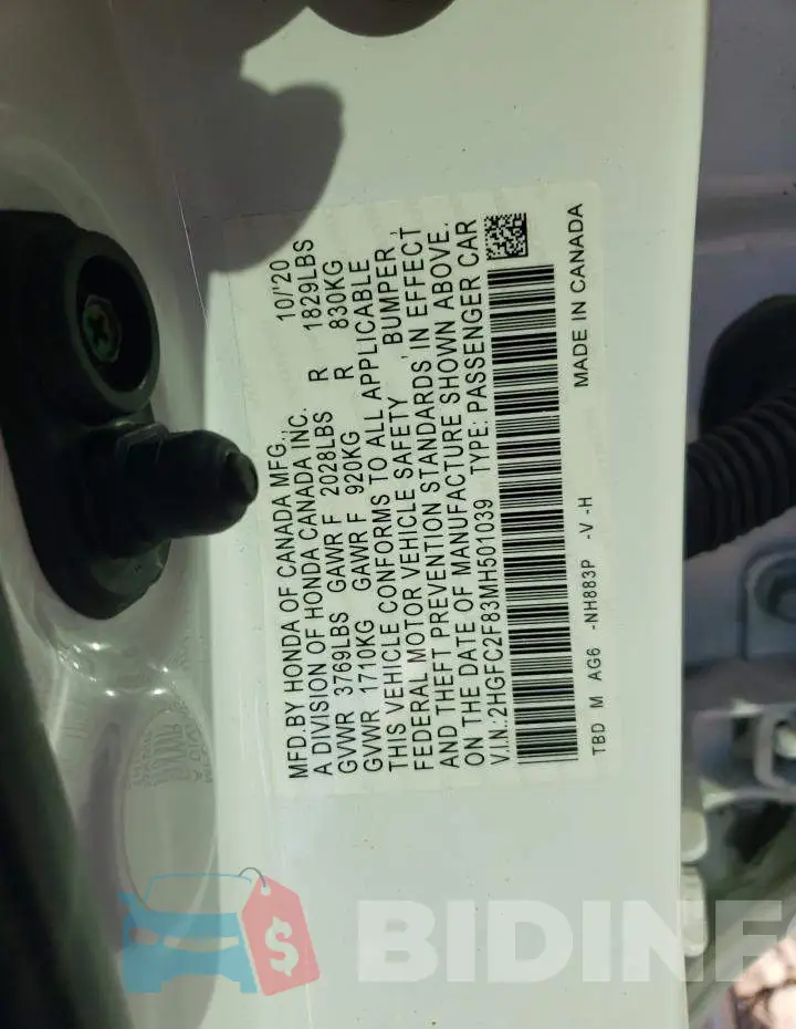 2HGFC2F83MH501039 Photo# 8