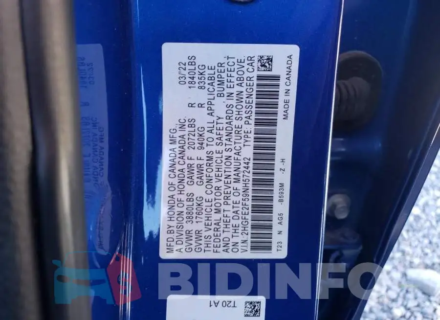 2HGFE2F59NH572442 Photo# 10
