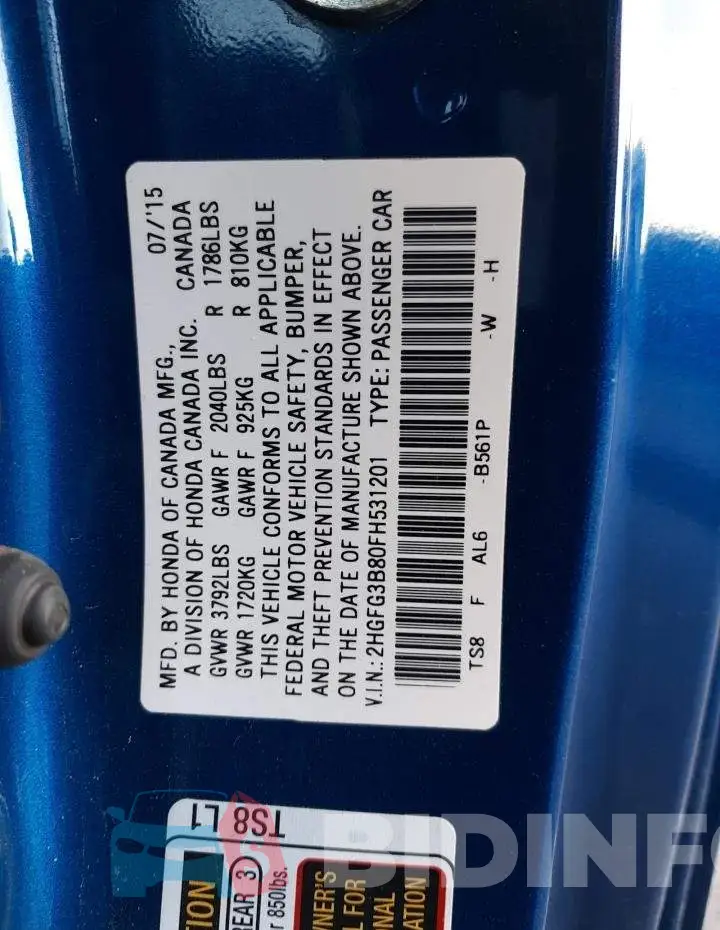 2HGFG3B80FH531201 Photo# 10