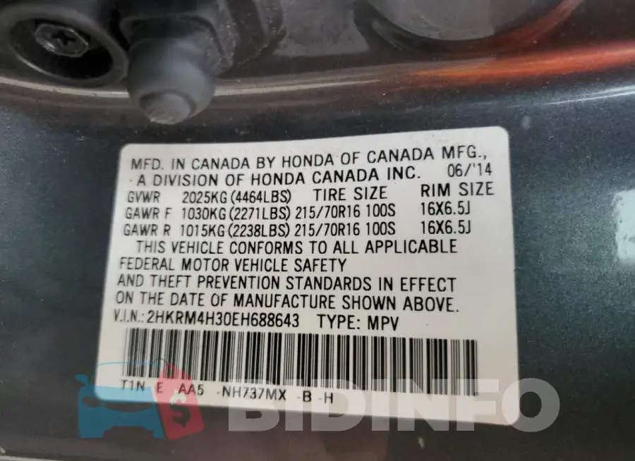 2HKRM4H30EH688643 Photo# 10