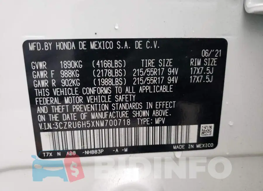 3CZRU6H5XNM700718 Photo# 10