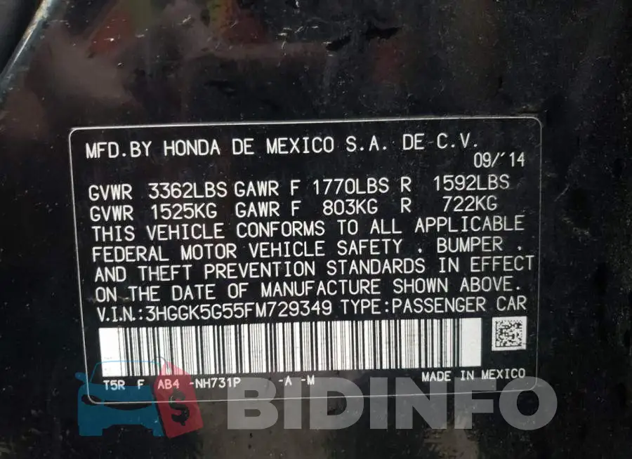 3HGGK5G55FM729349 Photo# 10