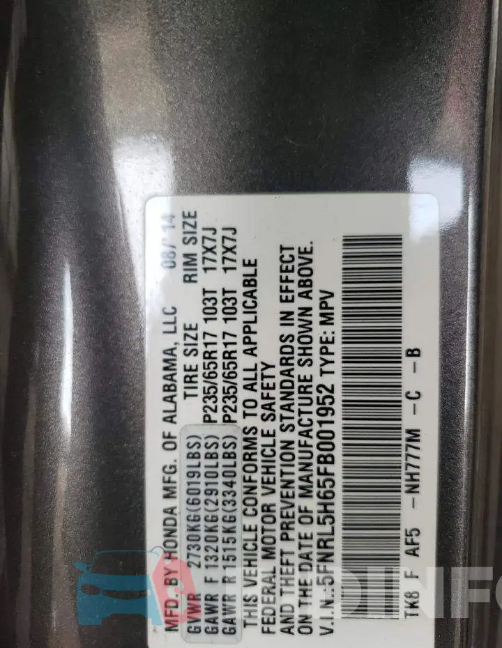 5FNRL5H65FB001952 Photo# 13