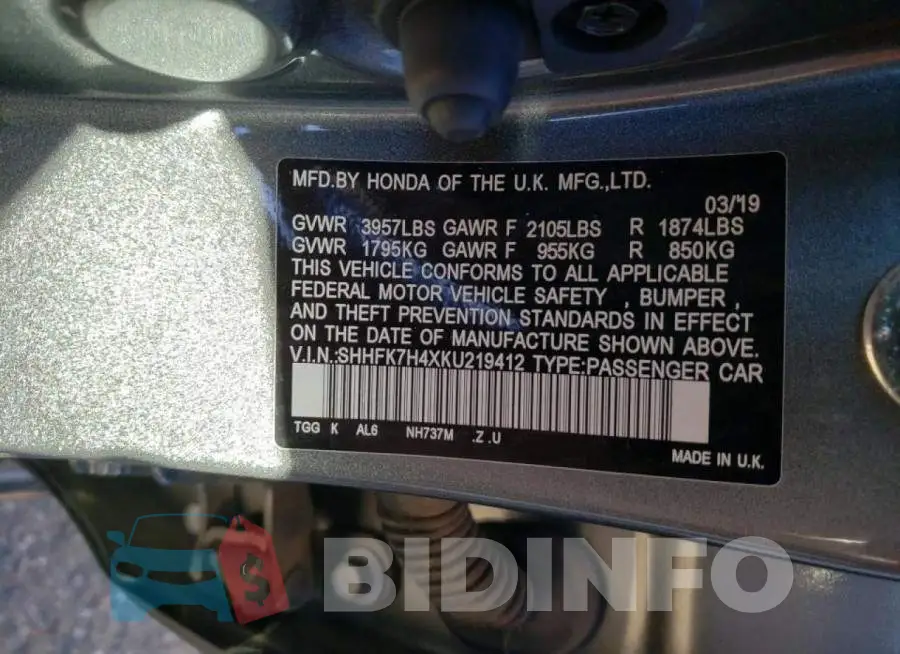SHHFK7H4XKU219412 Photo# 10