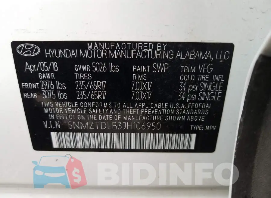 5NMZTDLB3JH106950 Photo# 10