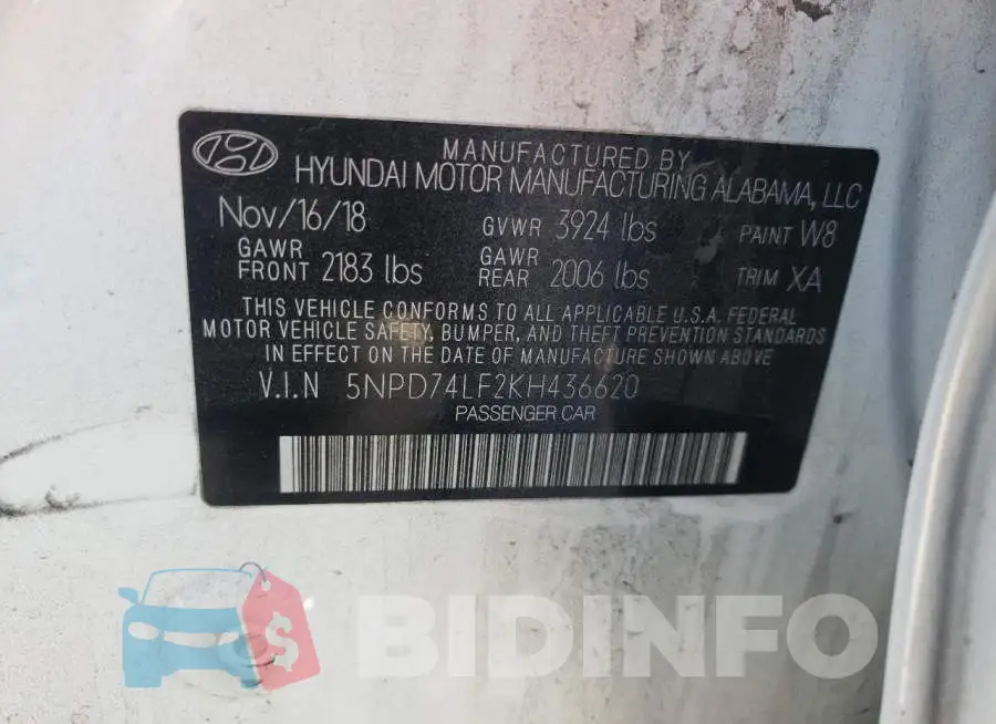 5NPD74LF2KH436620 Photo# 10