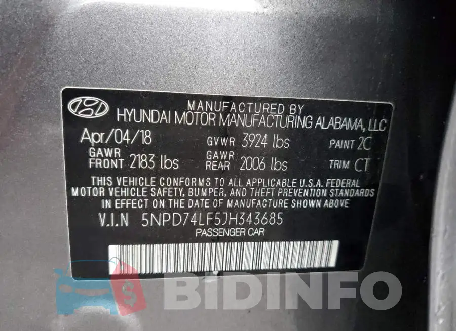 5NPD74LF5JH343685 Photo# 10