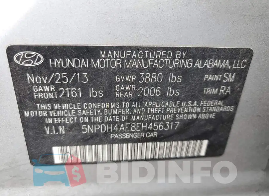 5NPDH4AE8EH456317 Photo# 12