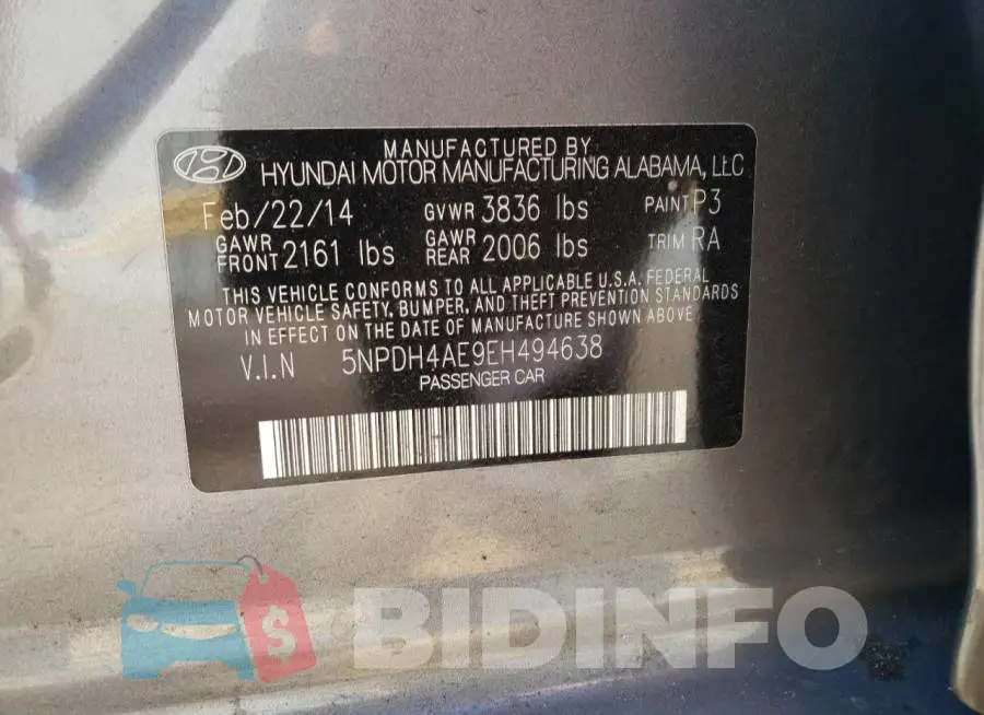 5NPDH4AE9EH494638 Photo# 10