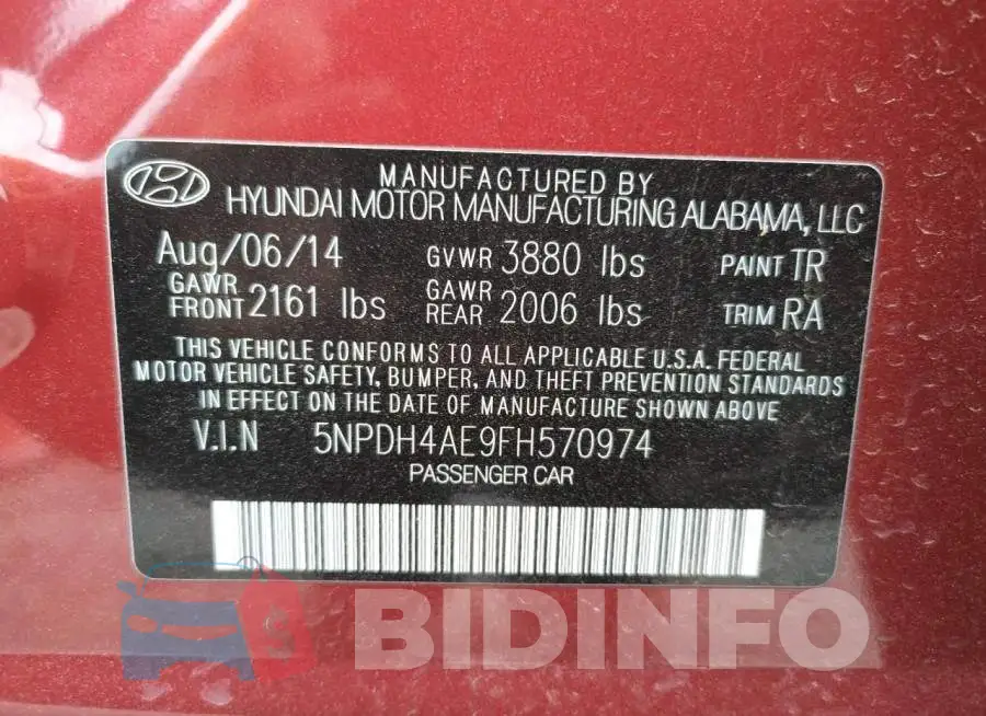 5NPDH4AE9FH570974 Photo# 10