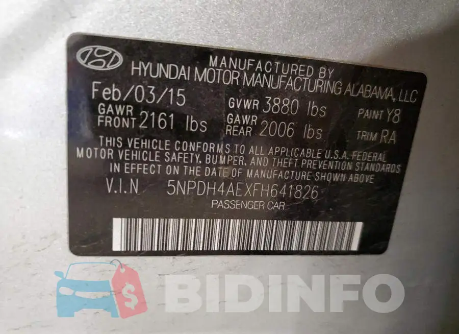 5NPDH4AEXFH641826 Photo# 10