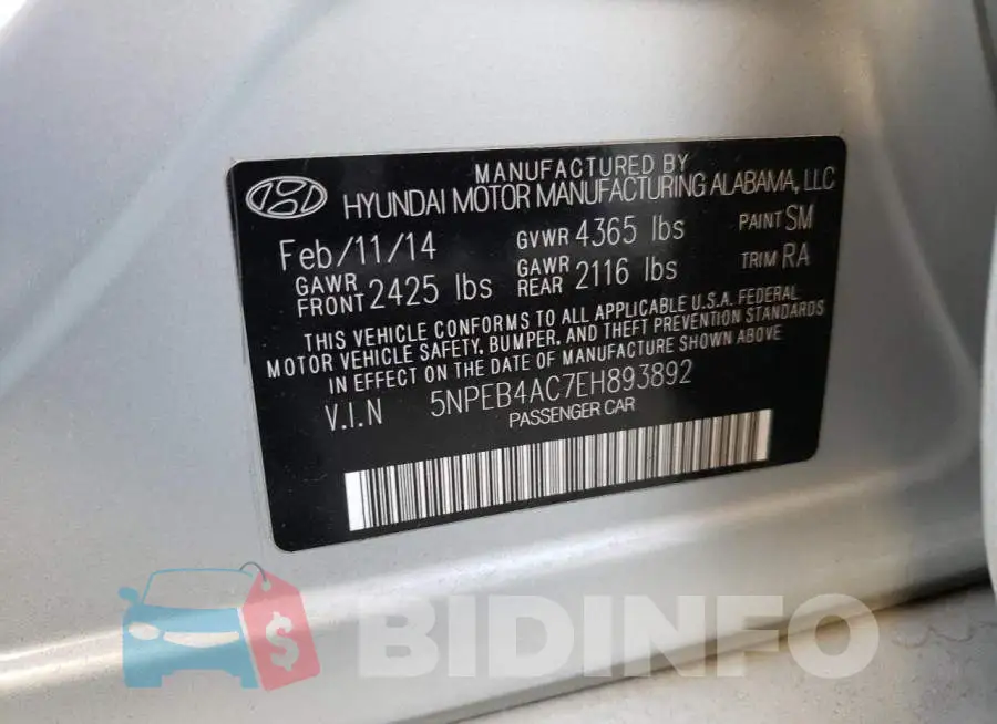 5NPEB4AC7EH893892 Photo# 12