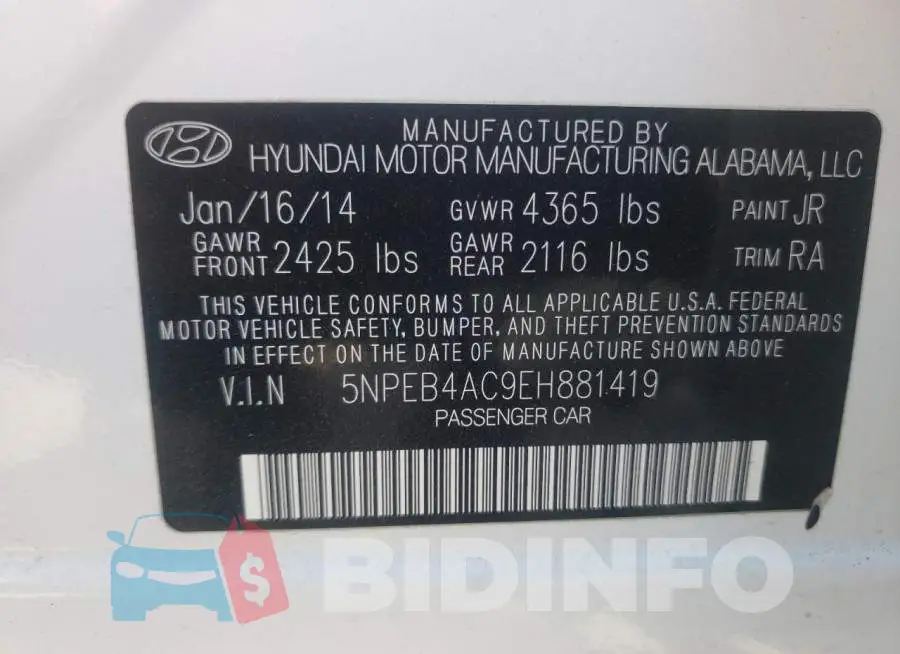 5NPEB4AC9EH881419 Photo# 10