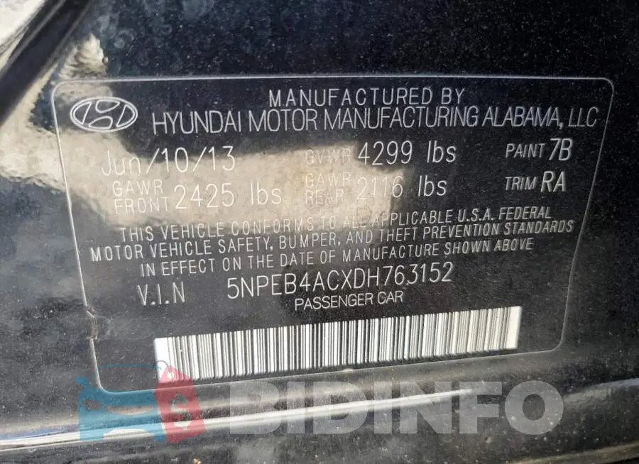 5NPEB4ACXDH763152 Photo# 13