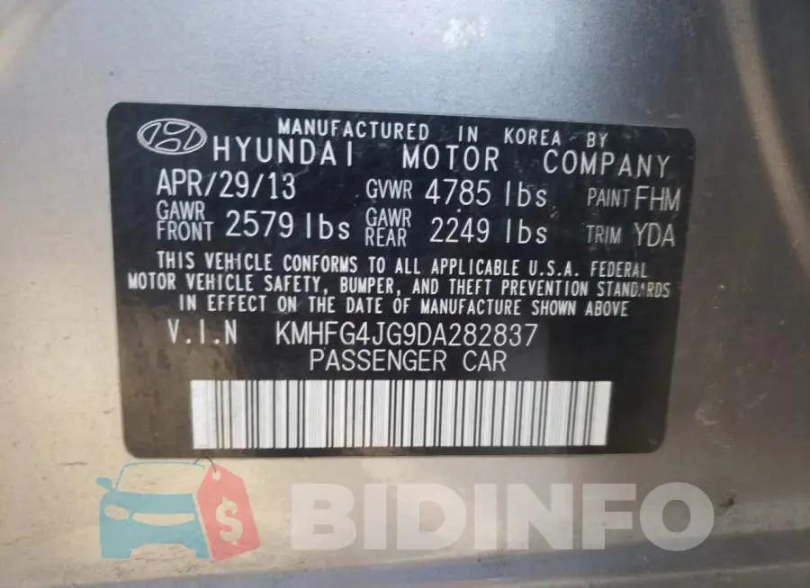 KMHFG4JG9DA282837 Photo# 12