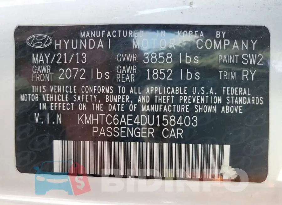 KMHTC6AE4DU158403 Photo# 10