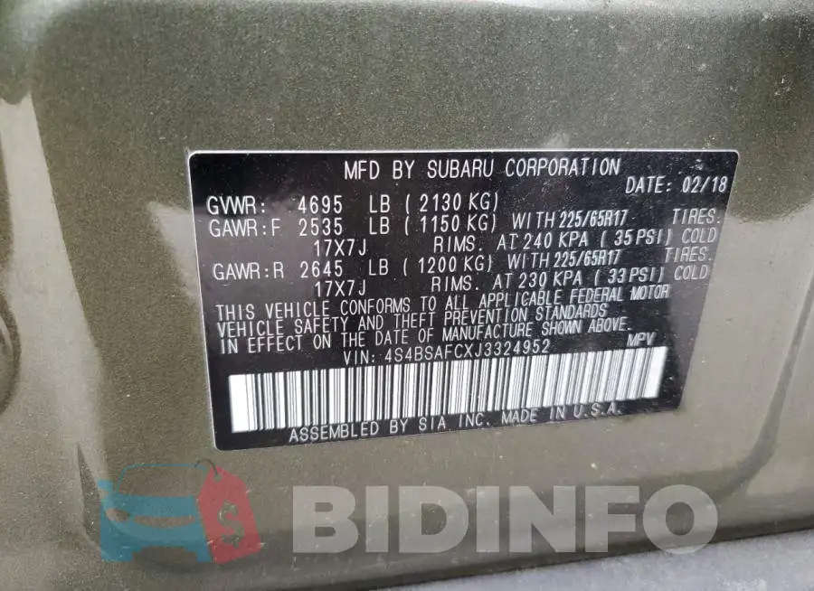 4S4BSAFCXJ3324952 Photo# 10