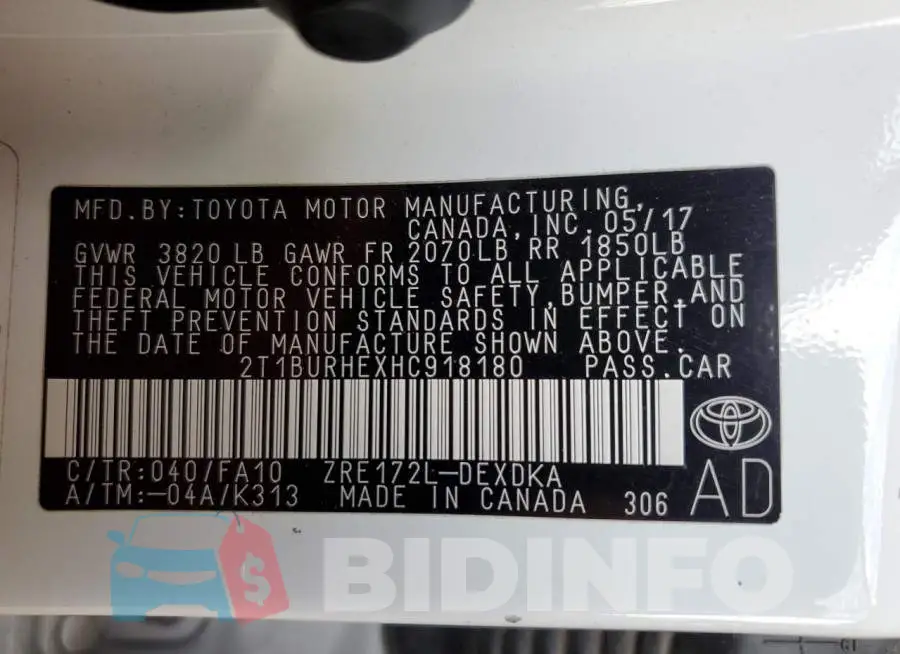 2T1BURHEXHC918180 Photo# 12