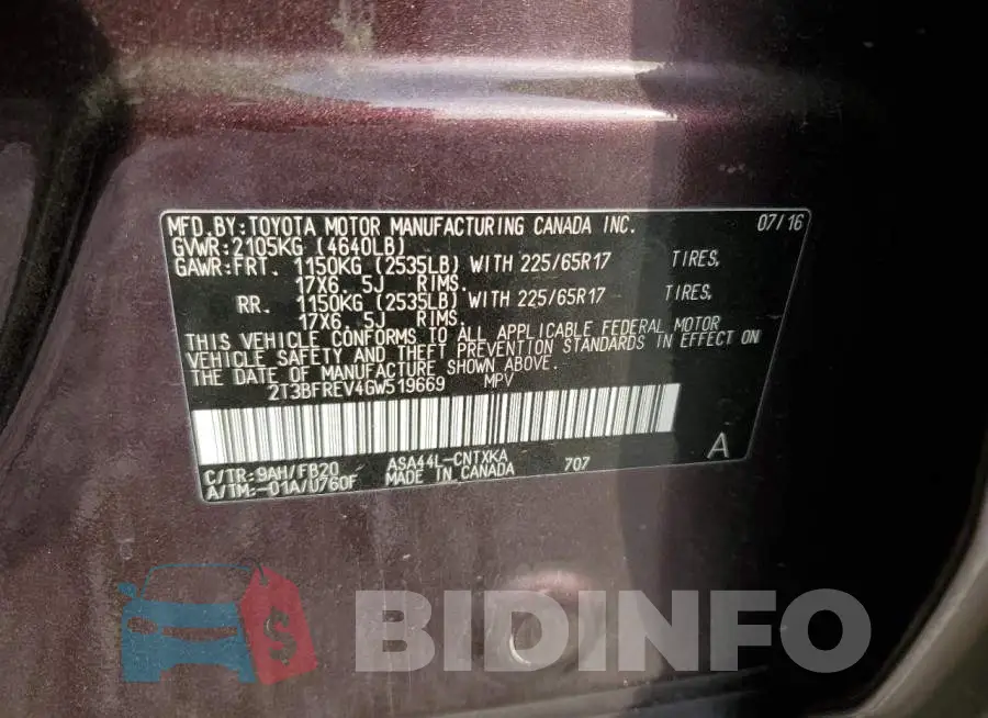 2T3BFREV4GW519669 Photo# 10