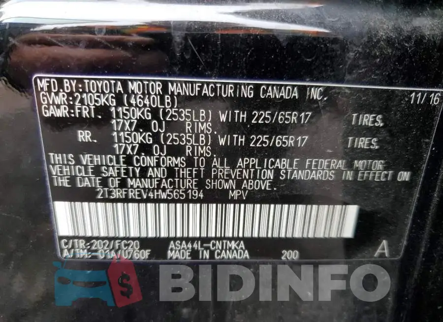 2T3RFREV4HW565194 Photo# 10