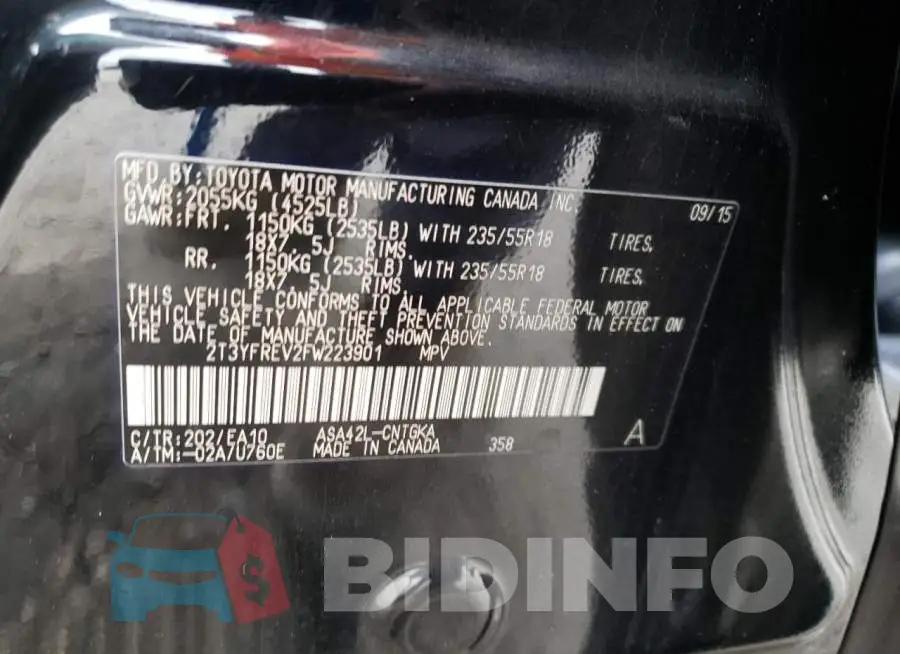 2T3YFREV2FW223901 Photo# 10