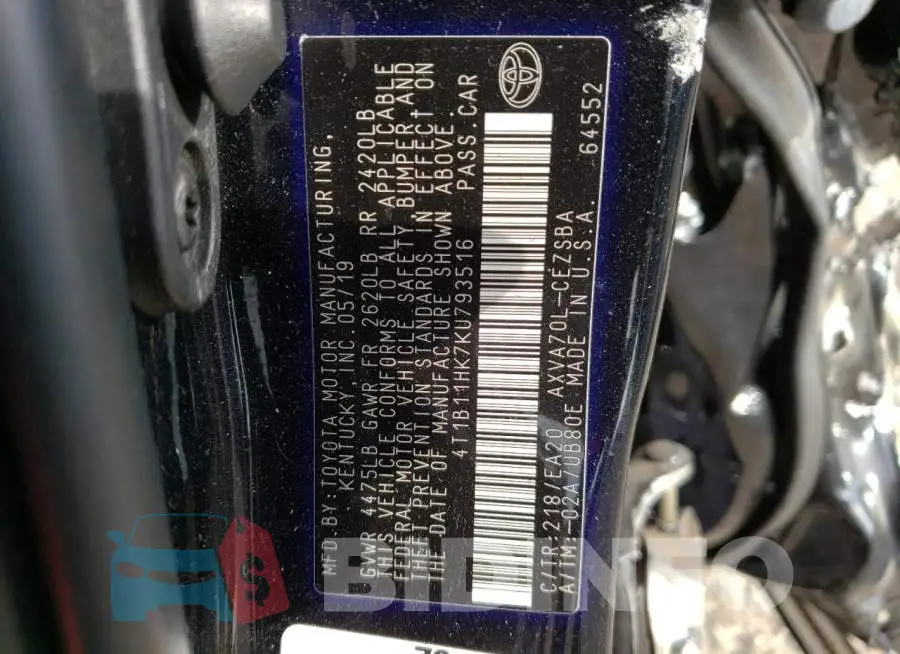4T1B11HK7KU793516 Photo# 13