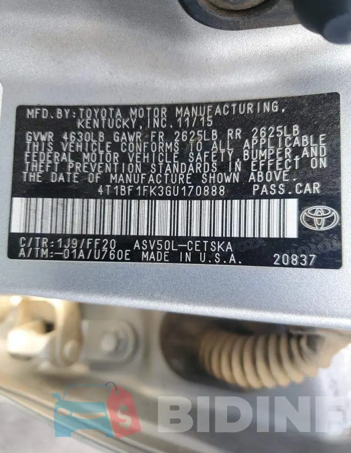 4T1BF1FK3GU170888 Photo# 10